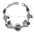 Kyanite Pearl Iolite Blisterd Pearl Rainbow Moonstone Biwa Pearl e 925 Silver Chain Bracelet